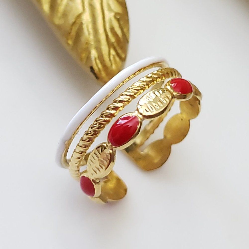 Red White Gold Cuff Ring - Picture 5 of 10